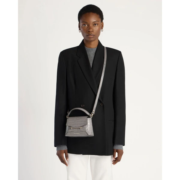 Strathberry Mosaic Nano in Soft Croc-embossed Leather Stone Grey, view 9