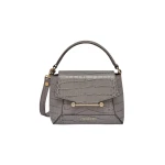 Strathberry Mosaic Nano in Soft Croc-embossed Leather Stone Grey