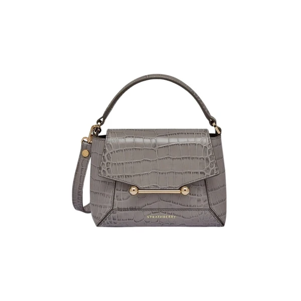 Mosaic Nano in Soft Croc-embossed Leather Stone Grey