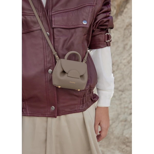 Polene Numéro Un Micro in Taupe Bag, view 3