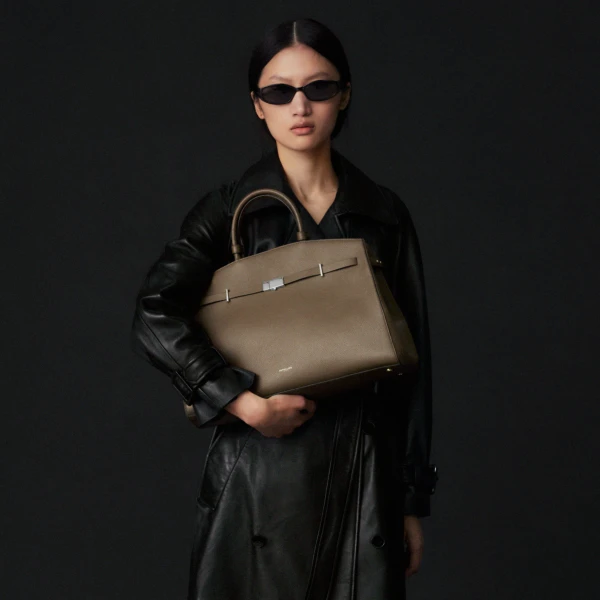 Demellier The Hudson in Dark Taupe Tote Bag, view 2