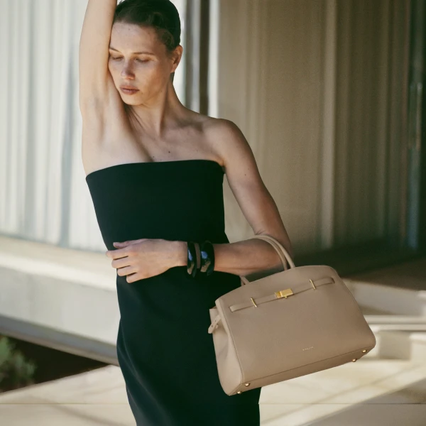 Demellier The Midi Hudson in Light Taupe Crossbody Bag, view 2