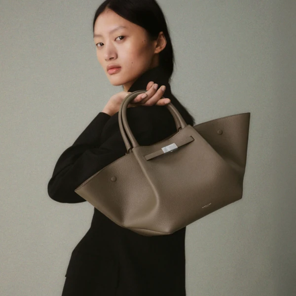 Demellier The Midi New York in Dark Taupe Crossbody Bag, view 2