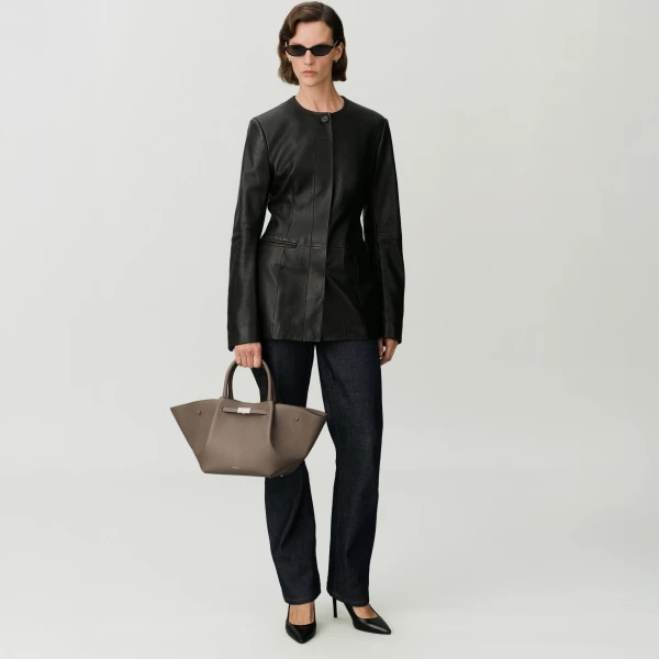 Demellier The Midi New York in Dark Taupe Crossbody Bag, view 8