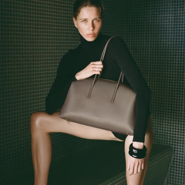 Demellier The Stockholm in Dark Taupe Tote Bag, view 2