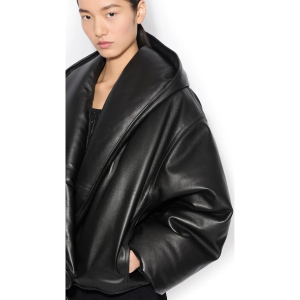 Alaïa Hooded Leather Bomber - ALAÏA Jackets - Laser Cut Luxury - Shop at Luxury Shoes 