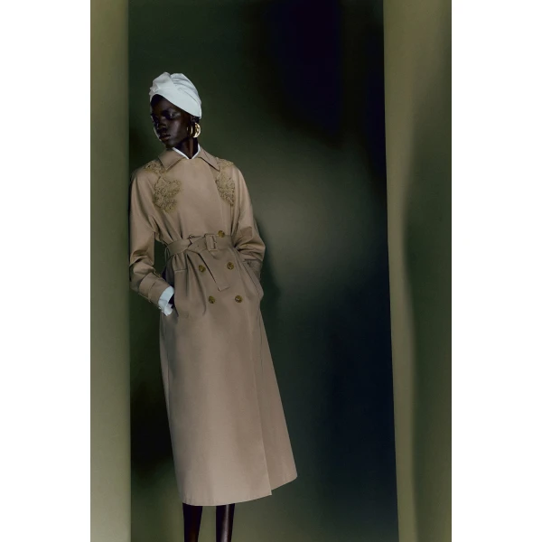 Huishan Zhang Arthur Trench Coat in Camel Cotton Gabardine, view 2