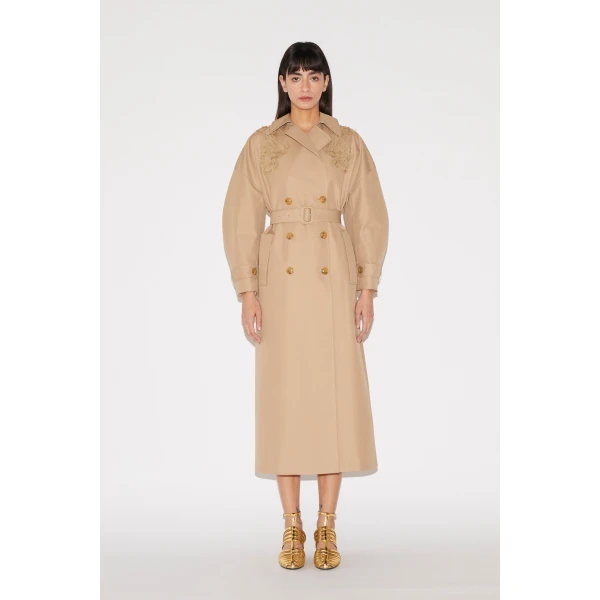 Huishan Zhang Arthur Trench Coat in Camel Cotton Gabardine, view 3