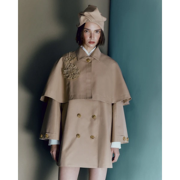 Huishan Zhang Astrelle Coat in Camel Cotton Gabardine, view 3