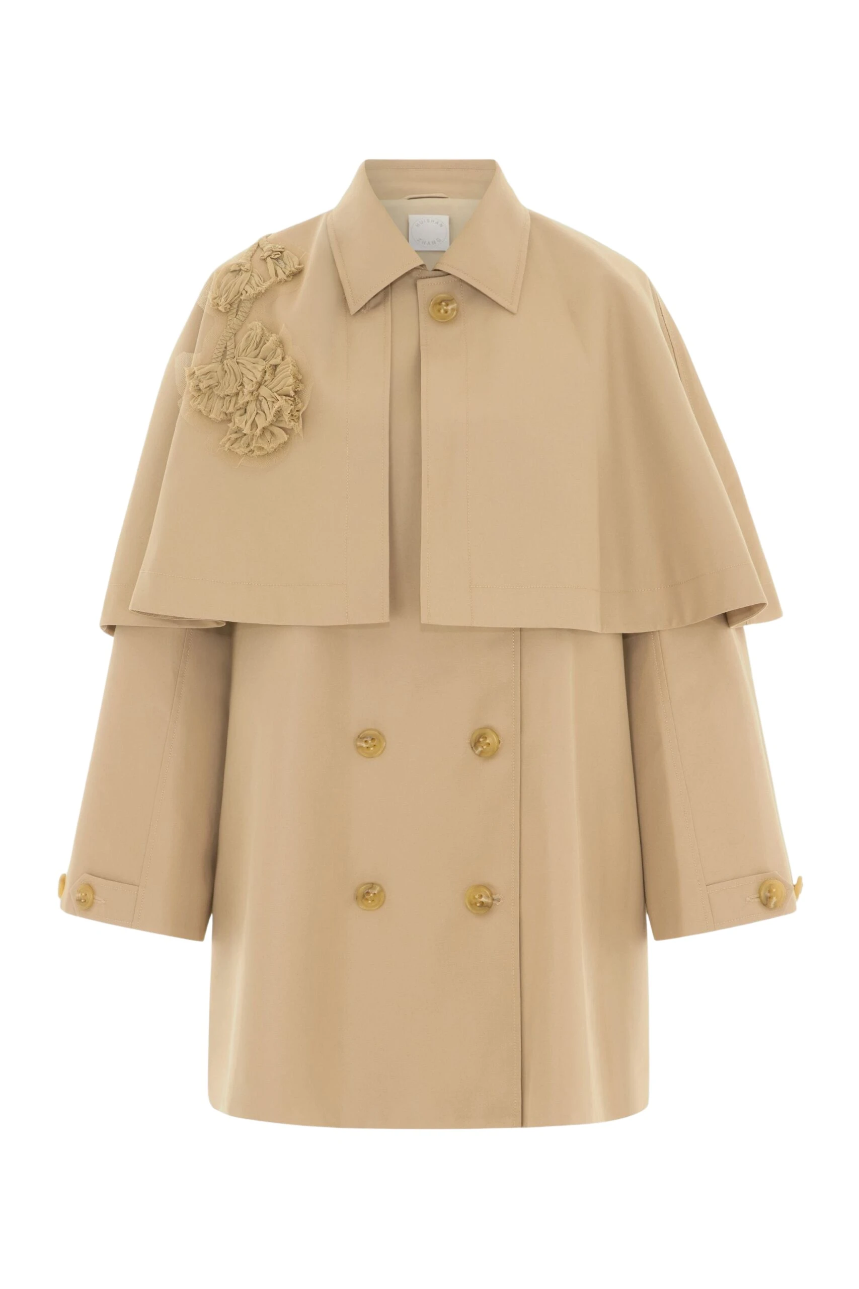 Huishan Zhang Astrelle Coat in Camel Cotton Gabardine
