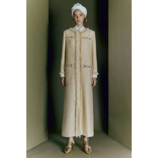 Huishan Zhang Betula Coat in Pale Yellow Tweed, view 2