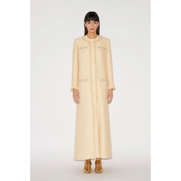 Huishan Zhang Betula Coat in Pale Yellow Tweed, view 3