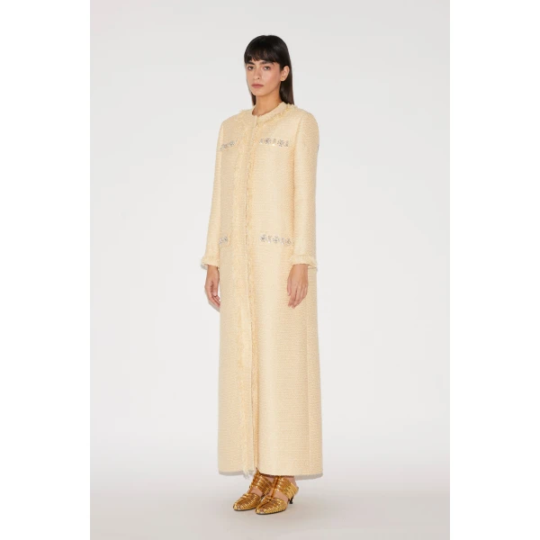 Huishan Zhang Betula Coat in Pale Yellow Tweed, view 4