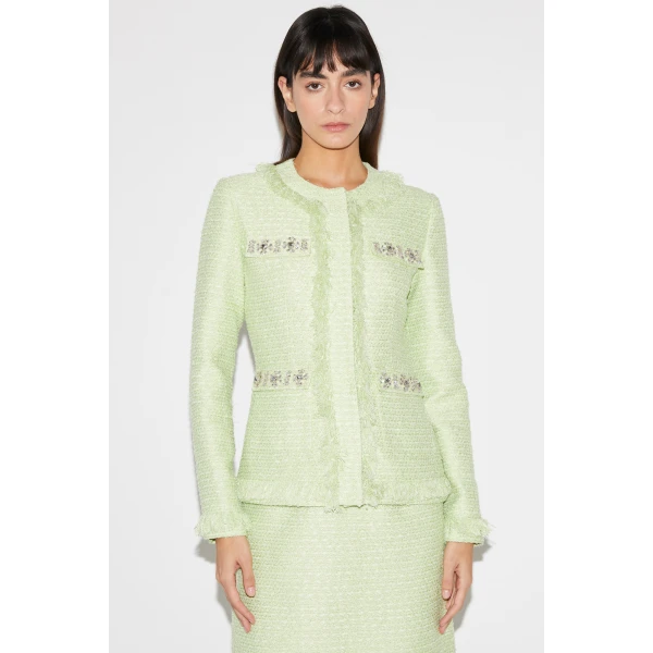 Huishan Zhang Cecil Jacket in Pale Green Tweed, view 2
