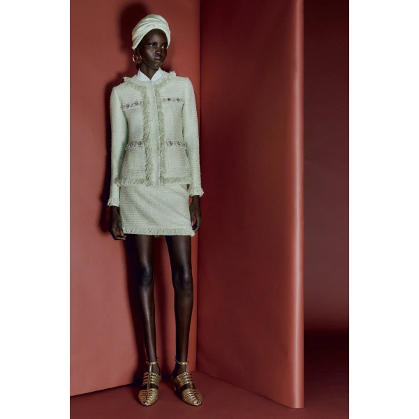 Huishan Zhang Cecil Jacket in Pale Green Tweed, view 3
