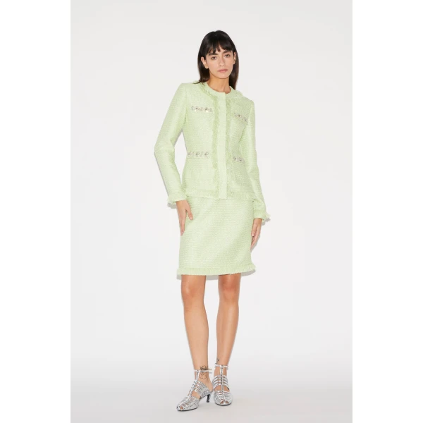 Huishan Zhang Cecil Jacket in Pale Green Tweed, view 4
