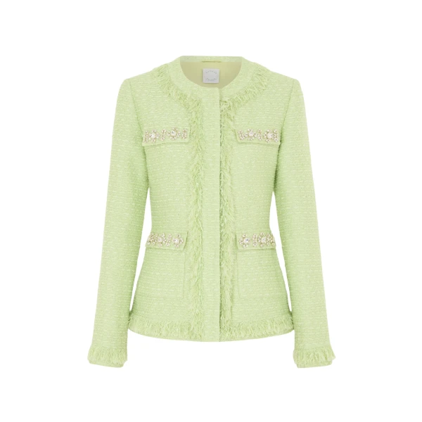 Huishan Zhang Cecil Jacket in Pale Green Tweed