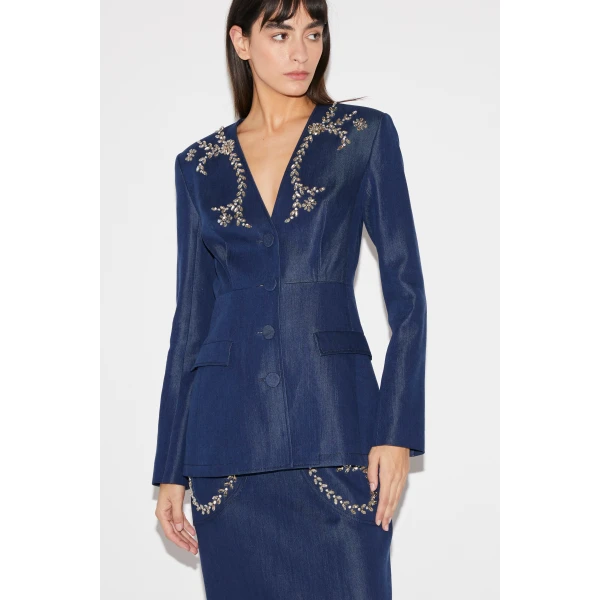 Huishan Zhang Clay Jacket in Blue Chambray, view 2