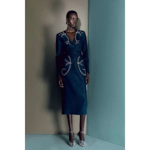 Huishan Zhang Clay Jacket in Blue Chambray, view 3