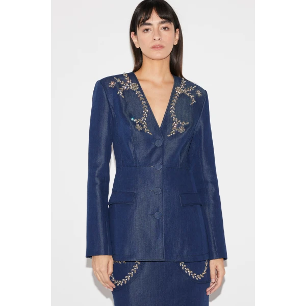 Huishan Zhang Clay Jacket in Blue Chambray, view 4