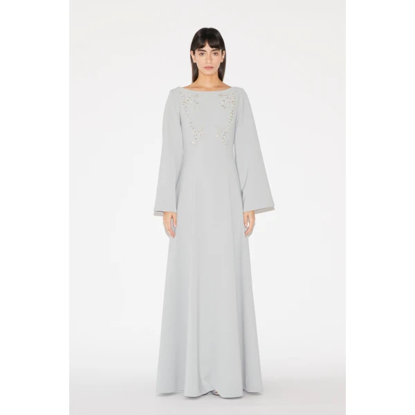 Huishan Zhang Clover Gown in Grey Crepe, view 2