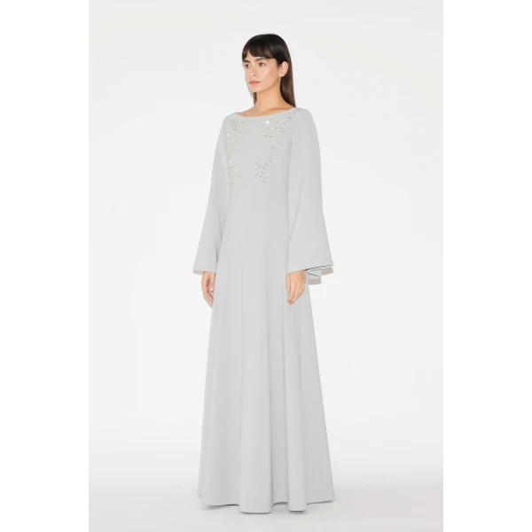 Huishan Zhang Clover Gown in Grey Crepe, view 3