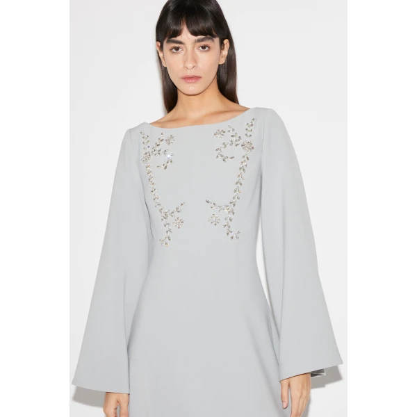 Huishan Zhang Clover Gown in Grey Crepe, view 6