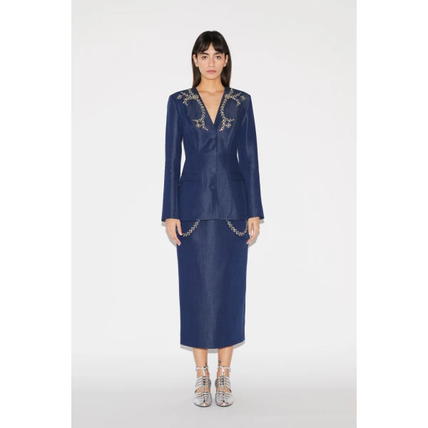 Huishan Zhang Eugenie Skirt in Blue Chambray, view 2