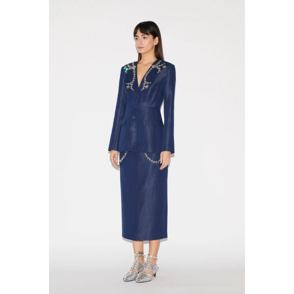 Huishan Zhang Eugenie Skirt in Blue Chambray, view 4