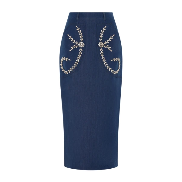 Huishan Zhang Eugenie Skirt in Blue Chambray