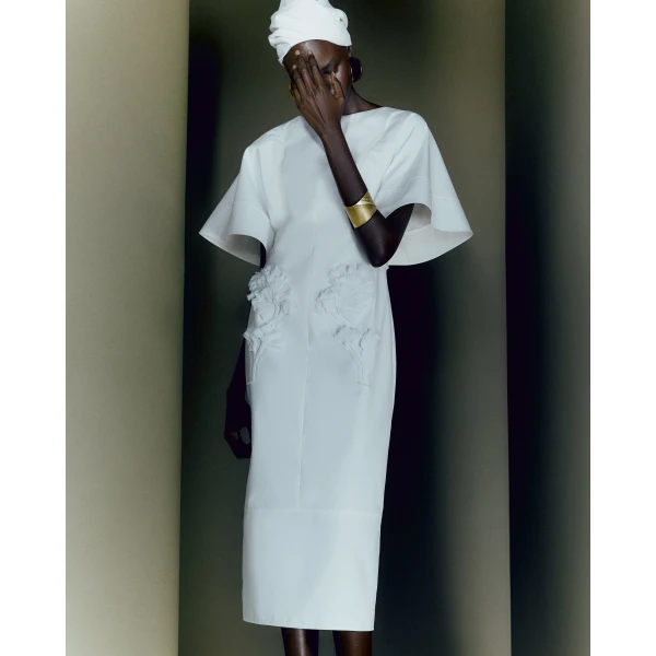 Huishan Zhang Isotta Dress in White Cotton, view 3
