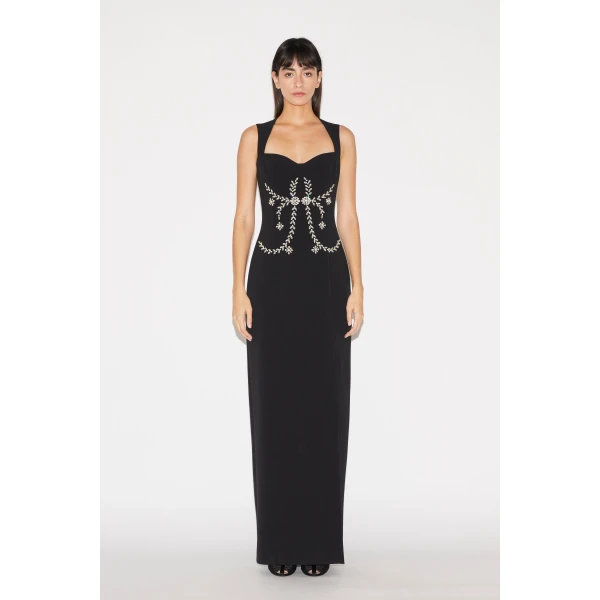 Huishan Zhang Izmara Dress in Black Crepe, view 2
