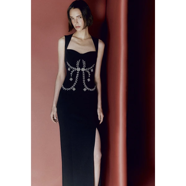 Huishan Zhang Izmara Dress in Black Crepe, view 3