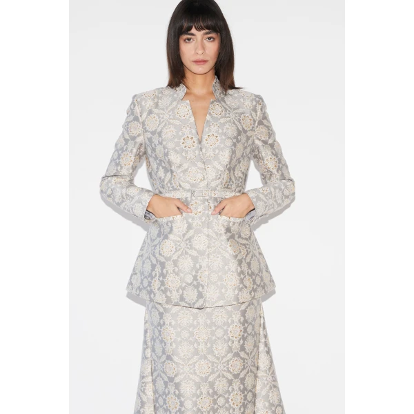 Huishan Zhang Kieran Jacket in Grey Jacquard, view 2