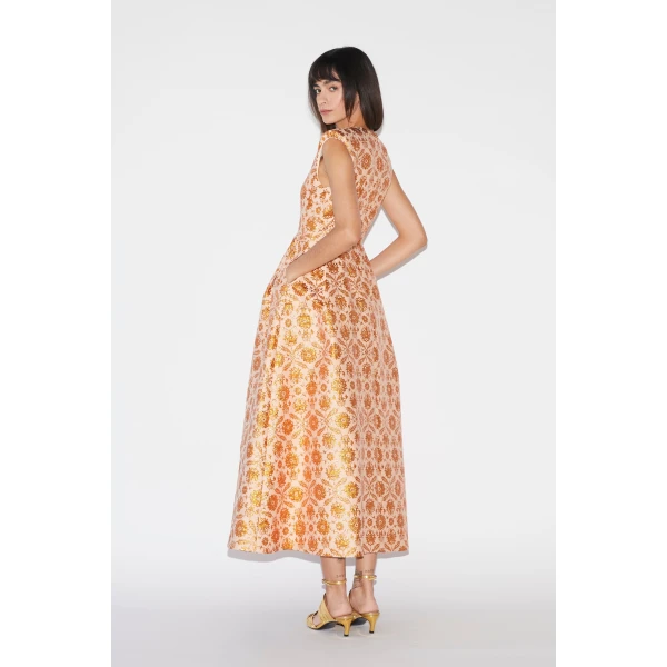Huishan Zhang Kyle Dress in Copper Jacquard, view 3