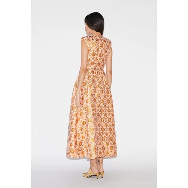 Huishan Zhang Kyle Dress in Copper Jacquard, view 4