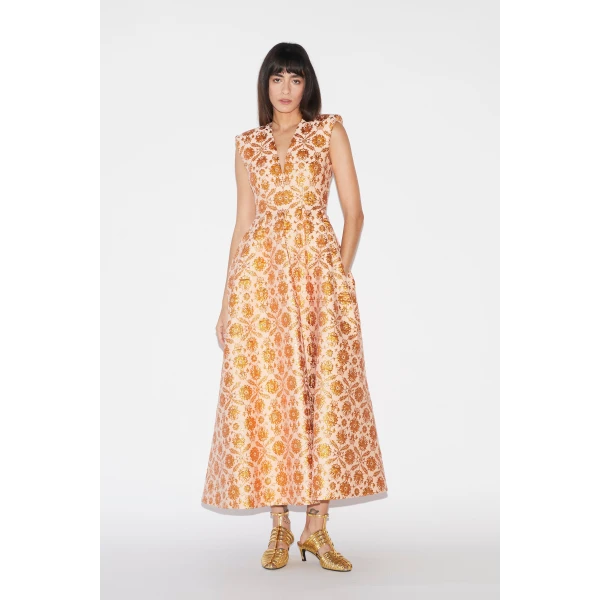 Huishan Zhang Kyle Dress in Copper Jacquard, view 6