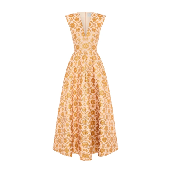 Huishan Zhang Kyle Dress in Copper Jacquard