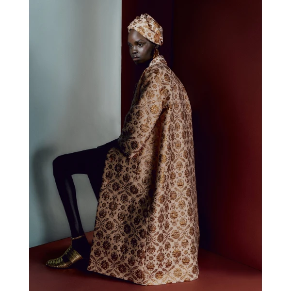 Huishan Zhang Liliane Coat in Copper Jacquard, view 2