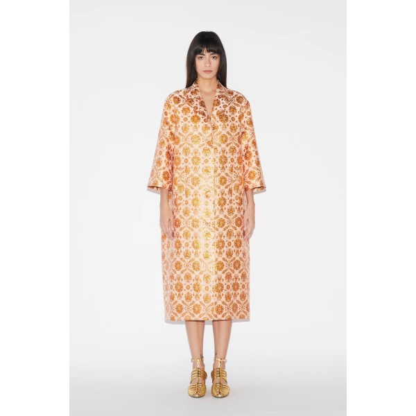 Huishan Zhang Liliane Coat in Copper Jacquard, view 3