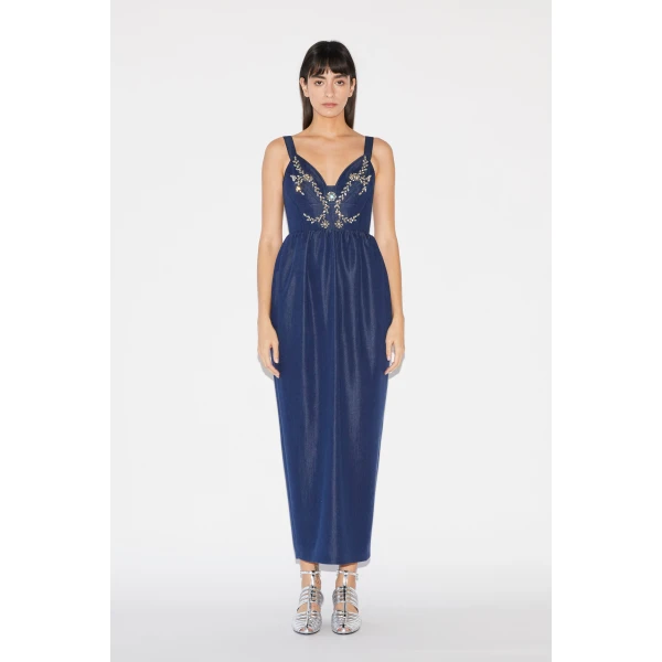 Huishan Zhang Liviana Dress in Blue Chambray, view 2