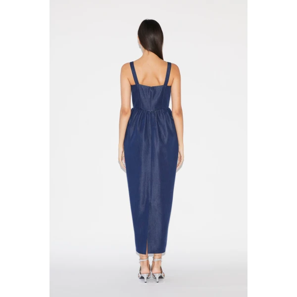 Huishan Zhang Liviana Dress in Blue Chambray, view 5