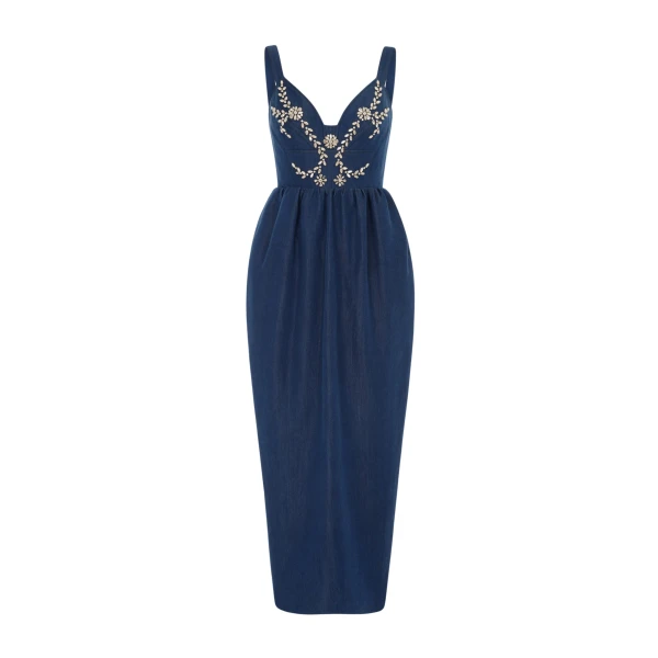 Huishan Zhang Liviana Dress in Blue Chambray