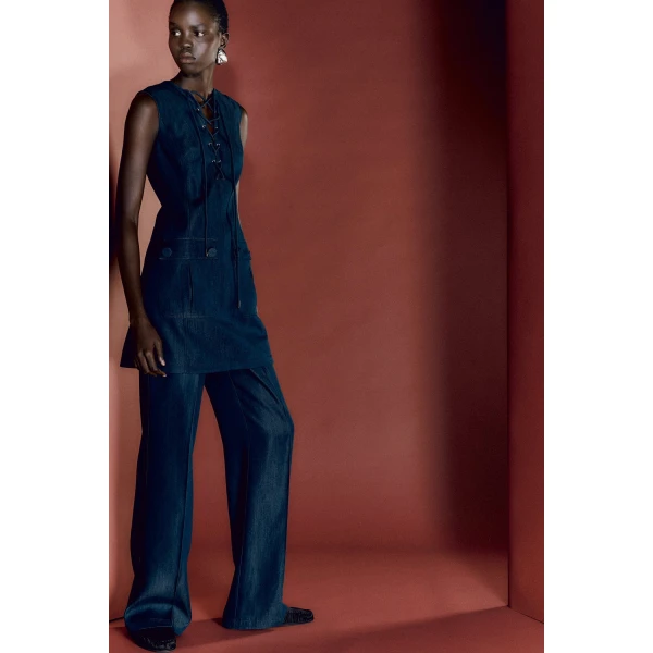 Huishan Zhang Lucian Trousers in Blue Chambray, view 3