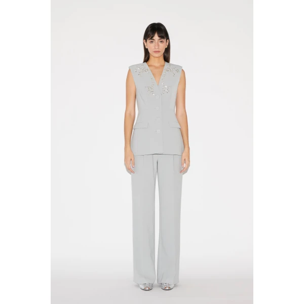 Huishan Zhang Lucian Trousers in Grey Crepe, view 2