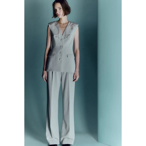 Huishan Zhang Lucian Trousers in Grey Crepe, view 3