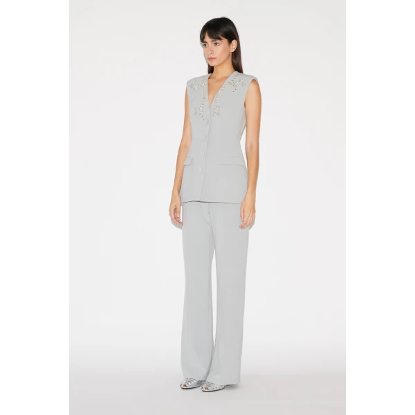 Huishan Zhang Lucian Trousers in Grey Crepe, view 4