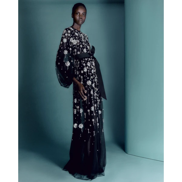 Huishan Zhang Micheline Gown in Black Embellished Tulle, view 2