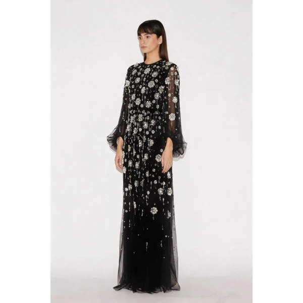 Huishan Zhang Micheline Gown in Black Embellished Tulle, view 4