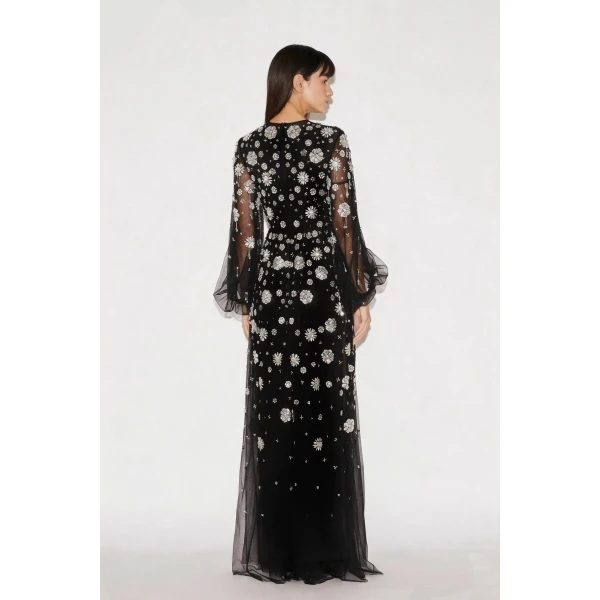 Huishan Zhang Micheline Gown in Black Embellished Tulle, view 5